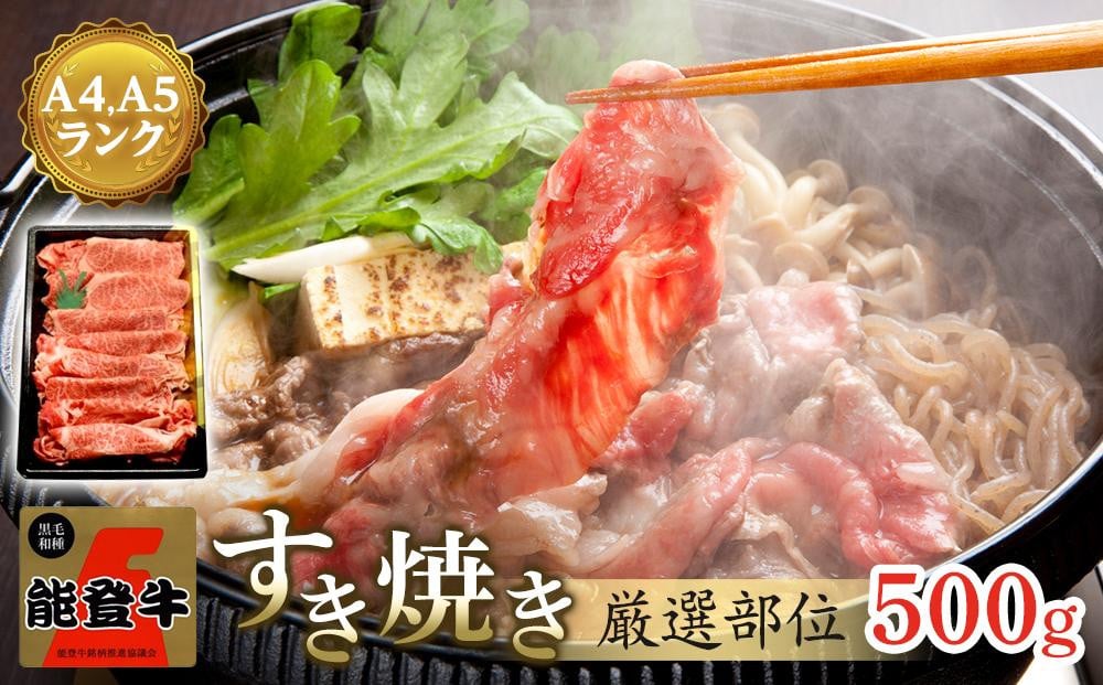 
【復興支援】A4・A5能登牛すき焼きしゃぶしゃぶ用厳選部位 500g
