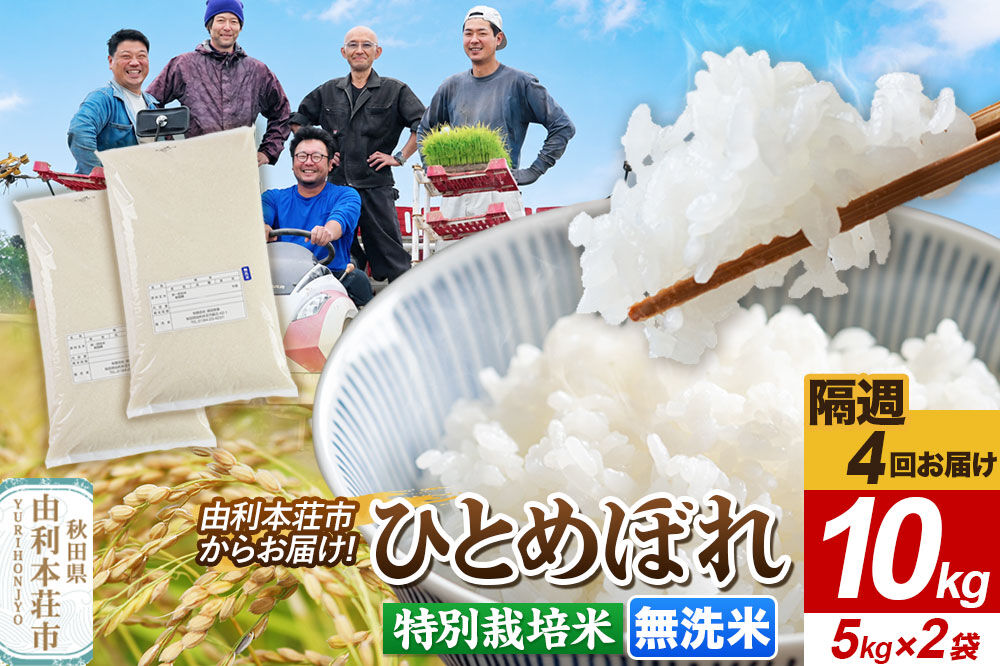 《2週間毎お届け》【定期便4回】ひとめぼれ【無洗米】10kg（5kg×2袋）令和7年産 特別栽培米 秋田県産 [ひとめぼれ 米 お米 無洗米 特別栽培米 ブランド米 食卓 おにぎり 秋田県産 秋田]