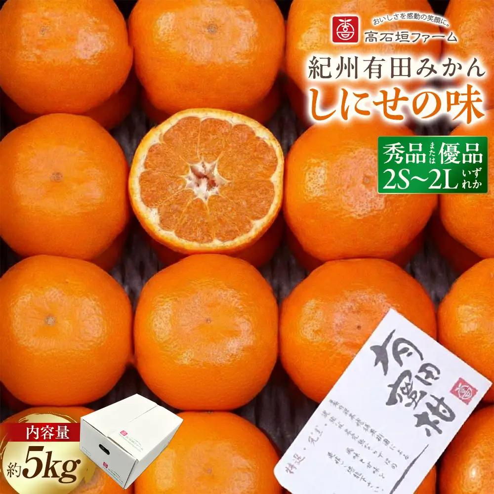 有田みかん 約5kg みかん 2S～2Lのいずれか 秀品または優品 しにせの味