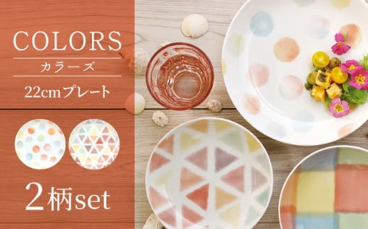 【美濃焼】カラーズ 22cm プレート（丸・三角）各1点  計2点セット【三郷陶器】【6823】食器 皿 プレート [MFV004]