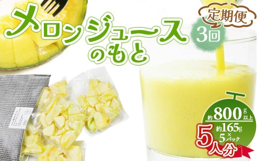 
            【3回定期便】メロンジュースのもと 約800ｇ 約165g×5パック - 国産 マスクメロン 完熟 飲み物 飲料 甘い フルーツジュース ジュース スムージー アレンジ カットメロン 果物 くだもの フルーツ めろん 篤農 高知県 香南市 冷凍 Wtn-0034
          
