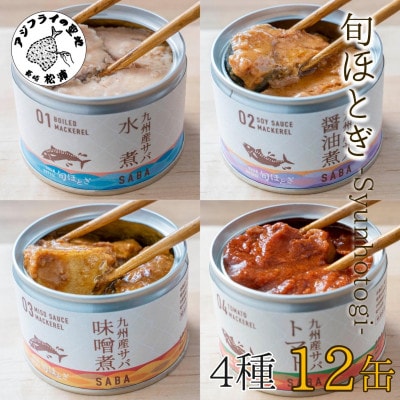 缶詰工場直送　伝統のさば缶「旬ほとぎ」4種類の味わい12缶【配送不可地域：離島・沖縄】【1348853】