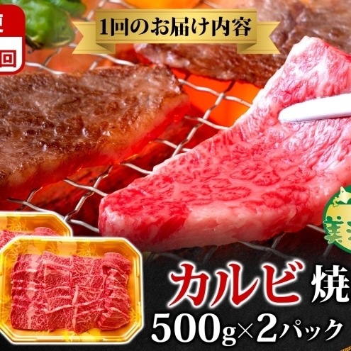 定期便 3カ月 黒牛 カルビ 焼肉 500ｇ×2 1kg こだわり 美濃黒牛 お肉 牛肉 旨み グルメ バーベキュー ギフト 贈り物 美深町 北海道_イメージ4