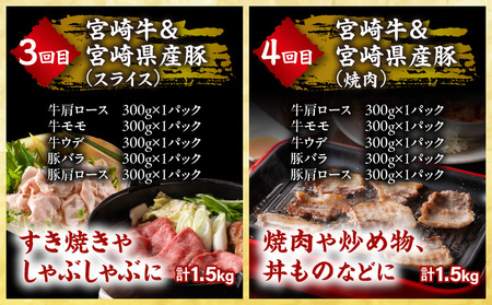 6か月 お楽しみ 定期便 宮崎牛 宮崎県産豚 食べ尽くし セット 総重量12.9kg 数量限定 6回 肉 牛肉 豚肉 国産 食品 黒毛和牛 小分け ロース 豚バラ 小間切れ スライス 焼肉 しゃぶしゃ