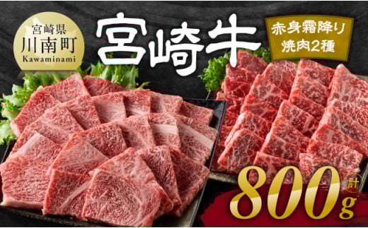 【令和8年2月発送】宮崎牛赤身霜降り焼肉2種 800g 【 肉 牛肉 国産 宮崎県産 宮崎牛 黒毛和牛 和牛 焼肉 BBQ 4等級  A4ランク 肩ロース ウデ モモ 】