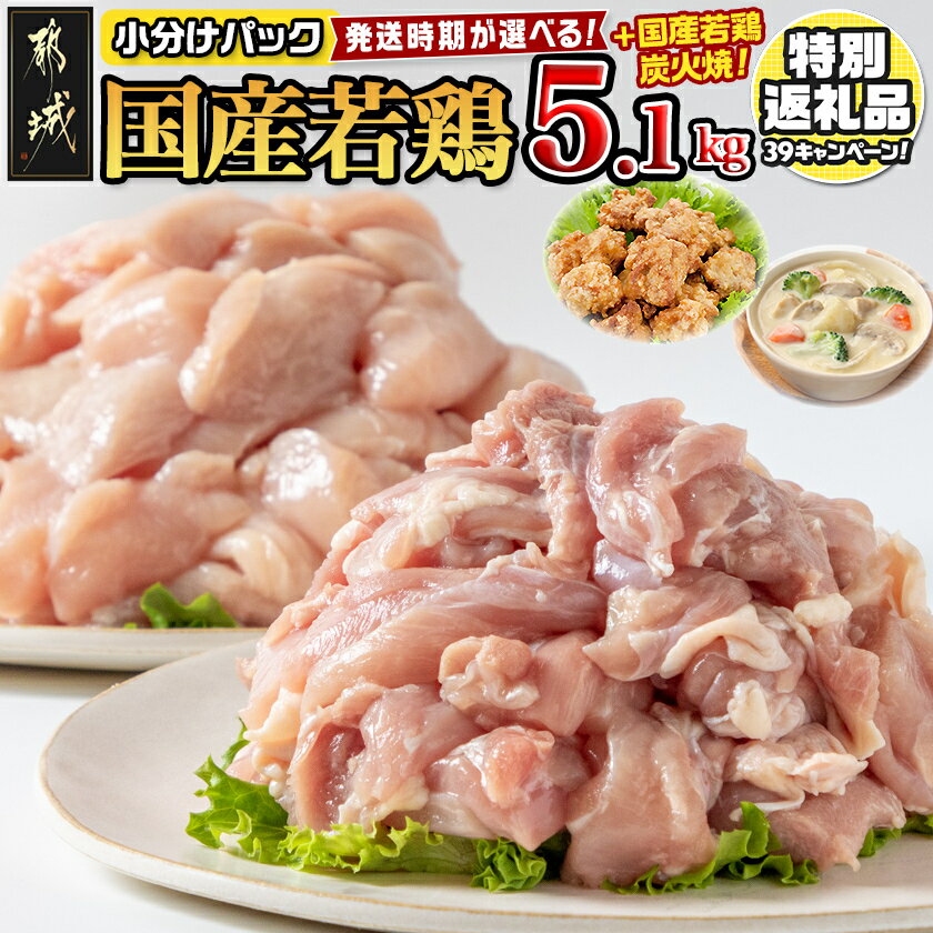 国産若鶏5.1kg 小分けパック モモ(300g×5パック 計1.5kg) ムネ(300g×12パック 計3.6kg)