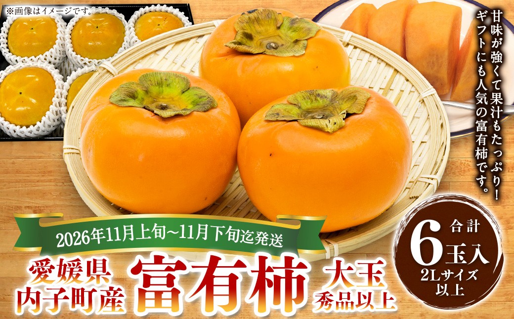 
                  内子町産 富有柿 大玉 秀品以上 6玉入り 2Lサイズ以上【2026年11月上旬～11月下旬迄発送】【えひめの町（超）推し！（内子町）】（449）
                