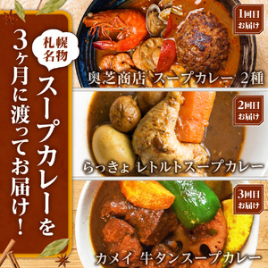【定期便3ヶ月】札幌市厳選！定期便 ～札幌の味スープカレー～ | 奥芝商店 らっきょ 牛タン 北海道 札幌市