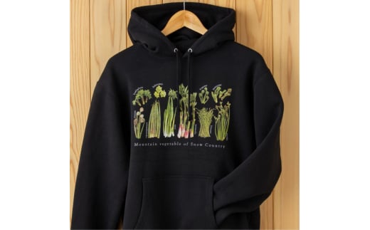 0339世界で唯一!着る山菜!!【山菜図鑑パーカー・黒】裏起毛　Sサイズ