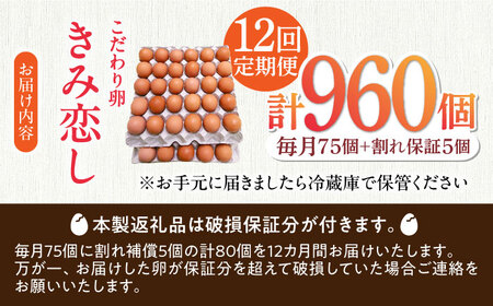 【12回定期便】きみ恋し 80個（75個+割れ保証5個）×12ヶ月 総計960個 広川町/伊藤養鶏場[AFAJ014]