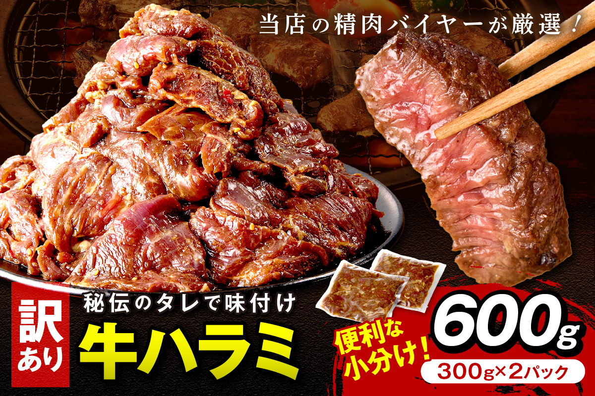 【訳あり】牛ハラミ（サガリ） 秘伝のタレ込み 味付け肉 600g（300g×2パック） 牛肉 訳あり はらみ さがり 味付け肉 小分け 個包装 牛肉 タレ漬け 手作り 焼肉 肉 牛ハラミ わけあり 訳有り ワケアリ 焼肉 日用品　YK00677