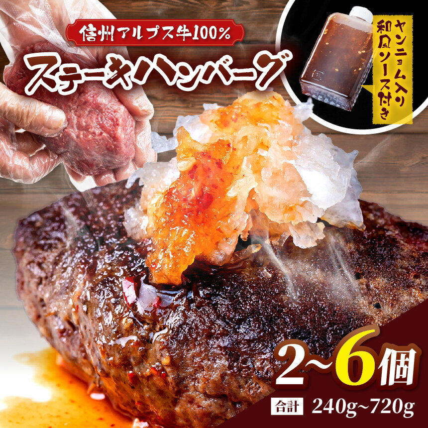 【ふるさと納税】【選べる】 肉の旨み際立つ！信州アルプス牛100％ ステーキハンバーグ（ヤンニョム入り和風ソース付き） 2個入り or 4個入り or 6個入り | ハンバーグ ステーキハンバーグ 信州アルプス牛 ヤンニョム おかず 食品 洋食 惣菜 食品 ふるさと納税 長野県 松本市