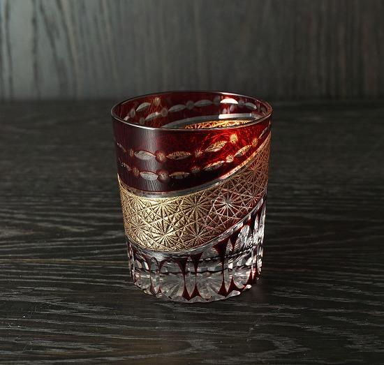 金帯切子グラス（漆技） レッド ［NF197］