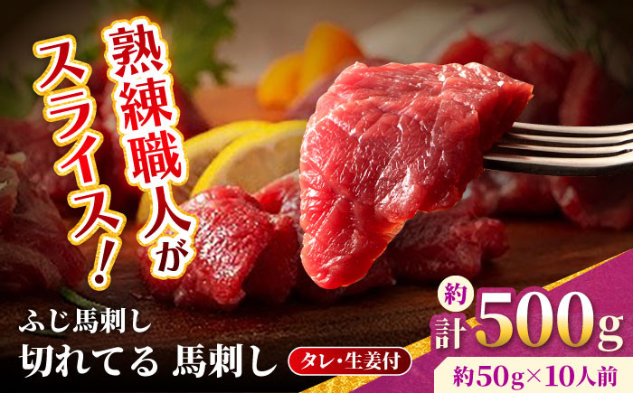
            【フジチク】 ふじ馬刺し カット不要 切れてる 馬刺し 約50g×10人前（計約500g）【亀井通産 株式会社】タレ付き 赤身 馬 馬肉 肉 スライス 熊本県  [AYBQ054]
          