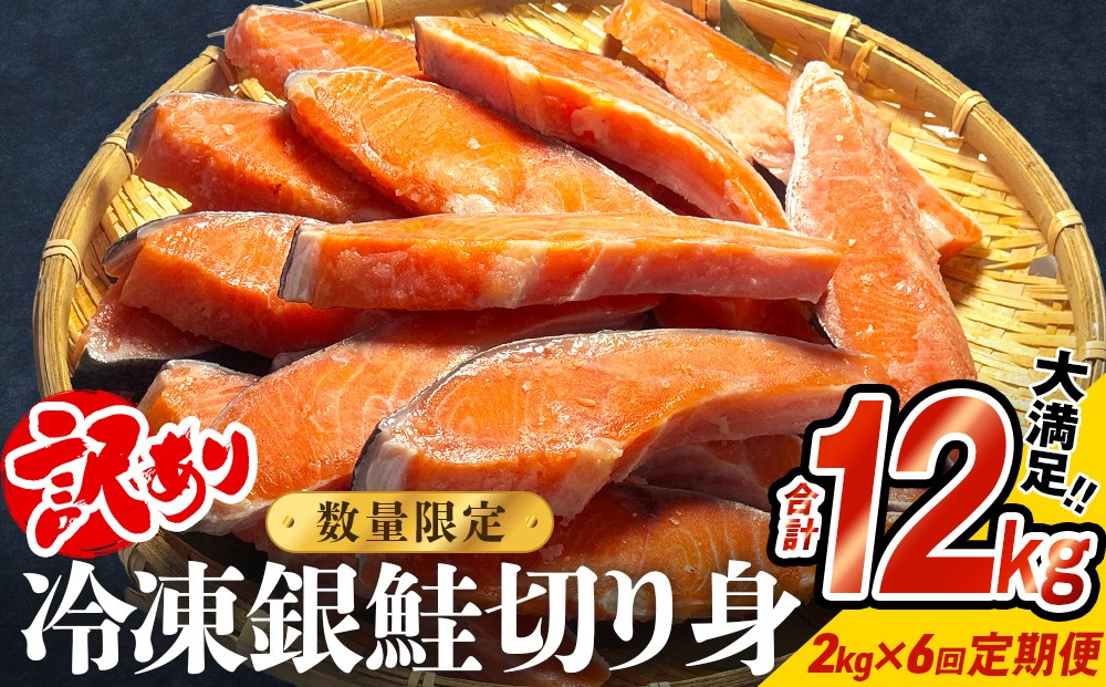 
            【訳あり】冷凍 銀鮭 切り身 2kg × 6回 定期便 合計 12kg ＜限定価格＞ 銀鮭 冷凍 切身 肉厚 さけ サケ 鮭切身 シャケ しゃけ 鮭切り身 鮭 家庭用 簡易包装 訳アリ おかず お弁当 朝ごはん サーモン 塩鮭 焼き魚 和食 魚 魚介 宮城東洋 海鮮 規格外 不揃い 宮城県 石巻 石巻市 石巻応援
          