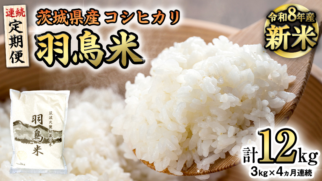 《全4回 定期便》《 令和8年産 先行予約 》 コシヒカリ 「幻の米 羽鳥米」 計 12kg (3kg × 4回) 筑波北麓秘蔵米 お米 ごはん 精米 コメ 白米 国産 茨城県 桜川市 限定 期間限定