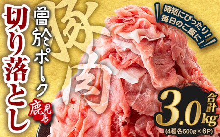 ＜2026年3月中に発送予定＞ 鹿児島県産 豚肉 切り落とし (計3.0kg)【Rana】A1016-03