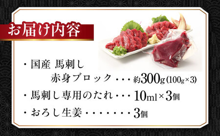 『純国産』熊本の味 赤身 馬刺し 約300g ブロック 冷凍 タレ付き【有限会社 九州食肉産業】[AYCN026]