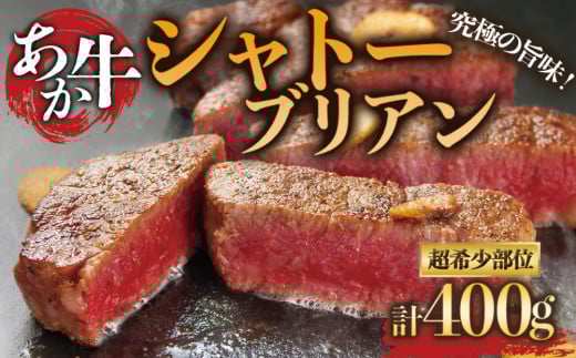 ★レビューキャンペーン対象返礼品★高級部位！熊本ブランド和牛”あか牛”のシャトーブリアンステーキ肉 200g×2枚約400ｇ 一頭の牛から約600ｇしかとれない希少部位！！ あか牛 赤牛 ヘルシー 赤身 褐色和牛 和牛 高級 赤身 シャトーブリアン ステーキ 牛肉 贅沢 ごちそう 料理 焼くだけ 簡単 記念日 ディナー 人気 国産 バーベキュー 冷凍 熊本 くまもと 贈り物 ギフト 熊本県 阿蘇市