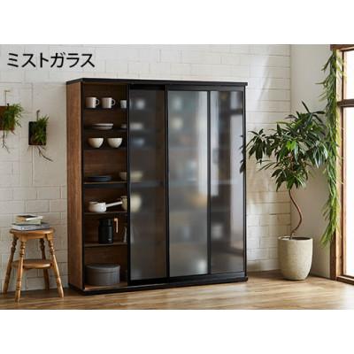 ふるさと納税 大川市 引き戸食器棚　幅153.5cm　ポエム【カラー:レディオーク、扉:ミストガラス】