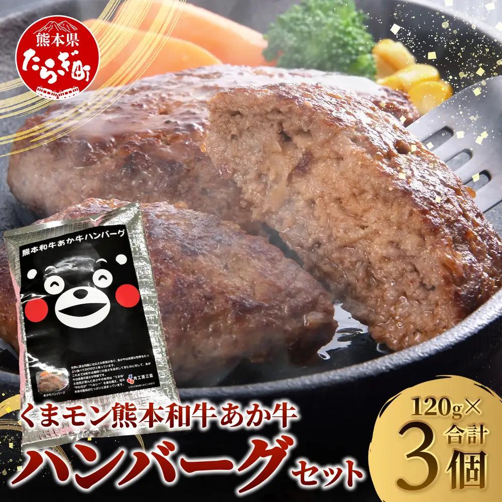 熊本県産 あか牛 100％ ハンバーグ 120g×3個 ＼くまモン パッケージ／ 牛肉 くまモン ハンバーグ あか牛 牛肉 肉 熊本産 国産牛 和牛 うま味 はんばーぐ 熊本県 ギフト 母の日 父の日 お中元 046-0751