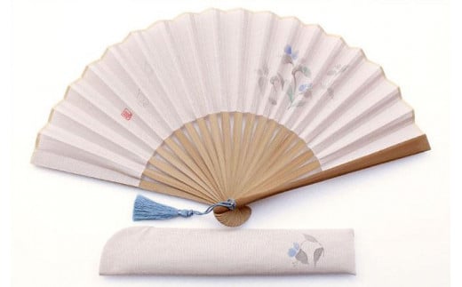 【舞扇堂】婦人扇子 手描き慶花 ベージュ・つゆ草