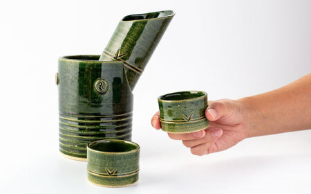 【美濃焼】織部竹型酒器セット【TOKI MINOYAKIチャレンジショップ／イチヤマ】食器 酒器[MEE037]