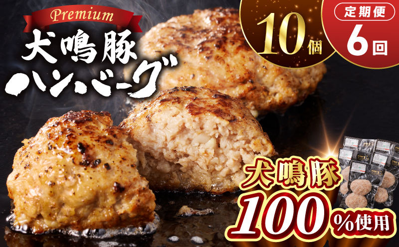 【泉佐野ブランド豚】犬鳴豚の手作りプレミアムハンバーグ（10個入り）×6回【国産 豚肉 ぶたにく 定期便 犬鳴ポーク 普段使い 大阪 泉佐野 大阪府 泉佐野市】