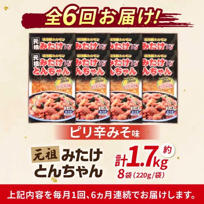 【6回定期便】「元祖みたけとんちゃん」ピリ辛みそ味 8袋（16人前）[AVAA077]藤よし ホルモン