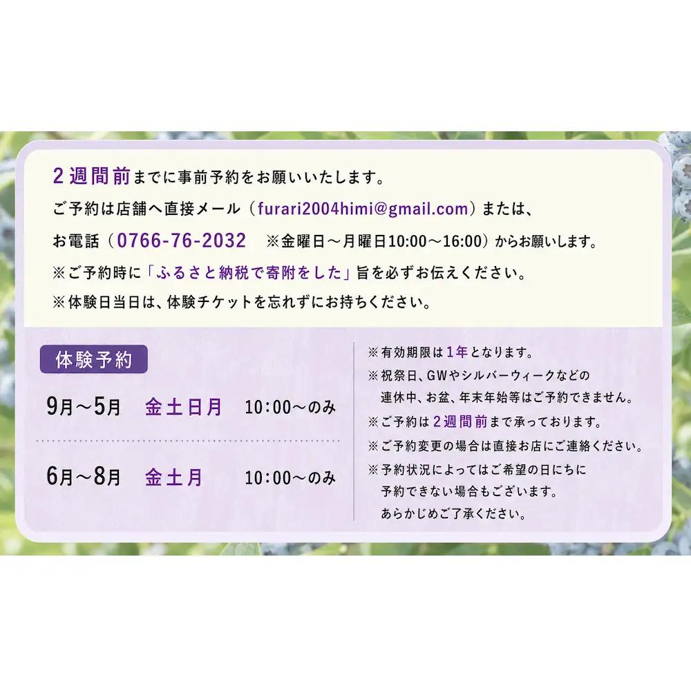 氷見市でブルーベリーのジャム作り体験３名様●ケーキとコーヒー付き
