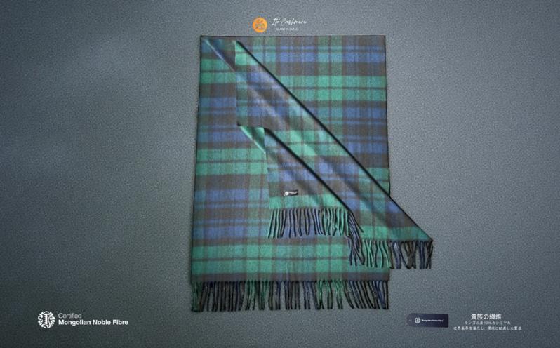 『Noble Fibre』100％カシミヤ・大判ストール ブラックウオッチ＆チェック フリンジ付き【高級 カシミア おしゃれ ファッション 防寒 かしみあ】 G3566