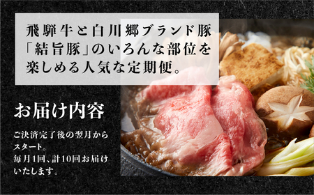 《定期便12回》飛騨牛＆結旨豚　食べきりタイプ スペシャル定期便 12か月 1年間 焼肉 サーロイン ロース モモ すき焼き しゃぶしゃぶ 牛肉 豚肉 国産 焼き肉 赤身 A4 A5 豚肉 バラ ブラ