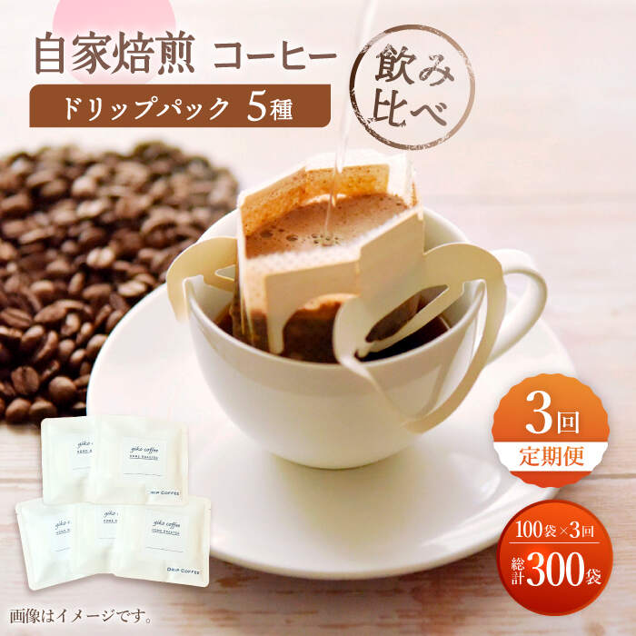 【ふるさと納税】【飲み比べ】【3回定期便】ドリップバック 自家焙煎コーヒー 100袋（5種類×20袋） ＜giko coffee＞ [CFK038]