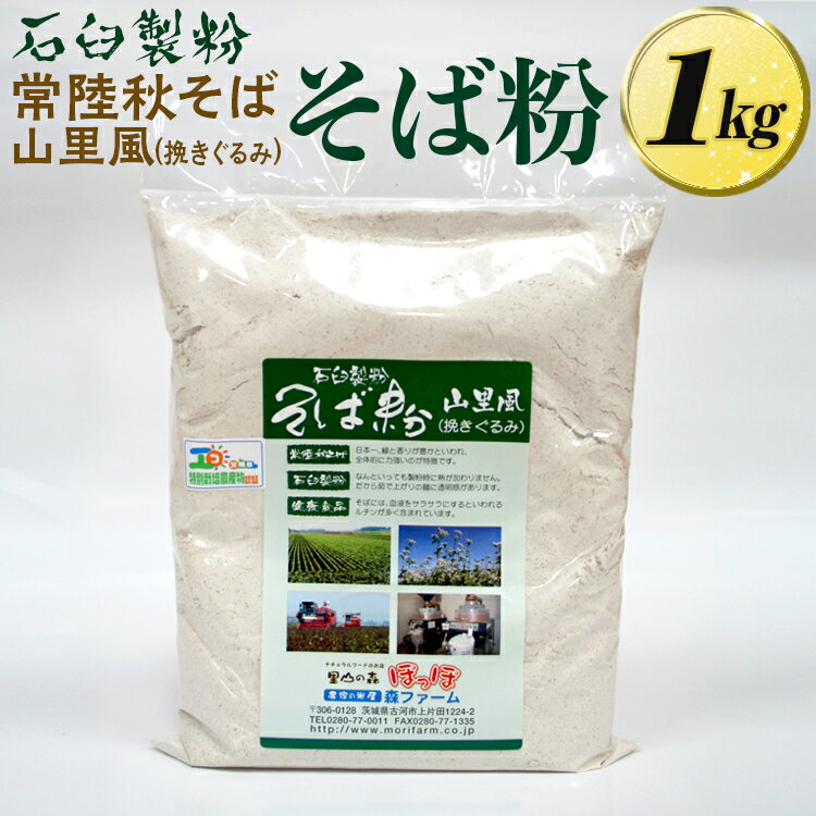 【ふるさと納税】石臼製粉 常陸秋そば 山里風（挽きぐるみ）そば粉 1kg ｜そば 蕎麦 生蕎麦 生麺 常陸秋そば 常陸 手打ち 石臼挽き 石臼製粉 石臼 山里風 挽きぐるみ 1キログラム ギフト 贈答 贈り物 プレゼント 記念日 ご褒美 そばがき _BI86