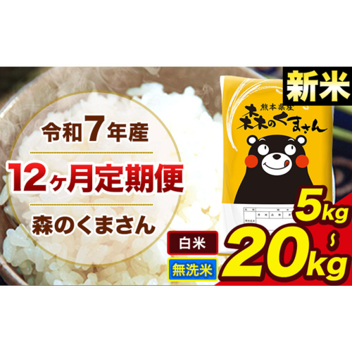 【12ヶ月定期便】米 無洗米 新米 令和7年産 特A受賞品種 森のくまさん 送料無料 米 内容量 5kg 10kg 15kg 20kg 熊本県産(長洲町産含む) お米 《お申し込み月の翌月から出荷開始》長洲町 ふるさとのうぜい