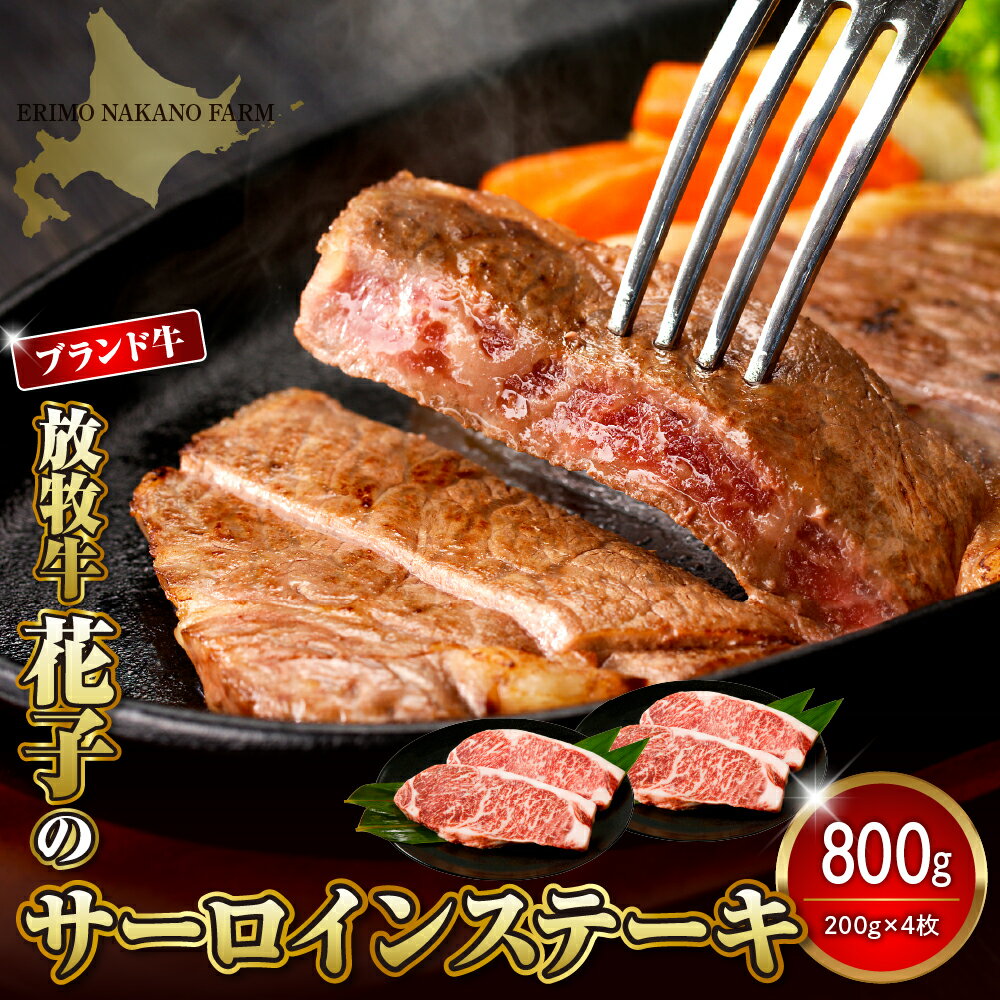 【ふるさと納税】放牧牛 “花子” の サーロインステーキ 800g! / ブランド牛 ステーキ ステーキ肉 牛肉 牛サーロイン バーベキュー BBQ 冷凍配送 国産 北海道産 北海道 えりも町