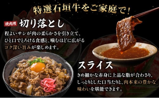 【2026年2月以降順次発送】希少な特選石垣牛をご家庭で！！切り落とし焼き肉用とスライスの食べ比べ 合計600g &石垣牛 MARU秘伝の焼肉タレ100ml×1本 | 沖縄 石垣 特選 牛 切り落とし