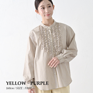 【THE INDUSTRY WORKS】フロントフリルネックブラウス（イエロー×パープル）・1着　TIW-W038（66-27-YEPU） レディース ブラウス