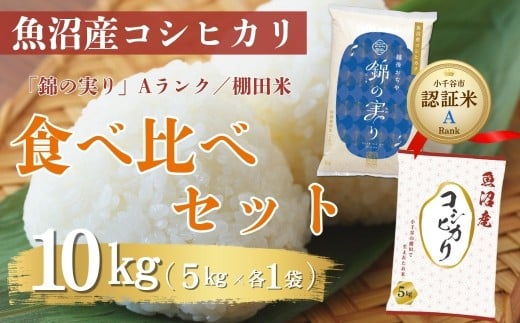 【コシヒカリ】 令和7年産 魚沼産コシヒカリ ブランド認証米「錦の実り」Aランクと棚田米 食べ比べ10kg(5kg2袋)  こだわりの栽培管理| 新潟県産コシヒカリ お米 米 こしひかり 白米 精米 ブランド米【0002-0397】