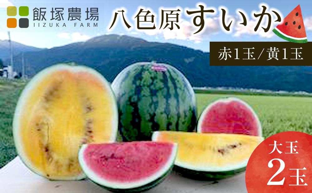 
                  【夏季限定】飯塚農場産の八色原すいか　大玉2玉（赤1玉・黄1玉）セット【西瓜 スイカ すいか 訳あり 大玉 季節限定 果物 フルーツ ギフト 名産地 産地直送 シャキシャキ 厳選 デザート 新潟県】【2026年7月下旬より順次発送予定】
                