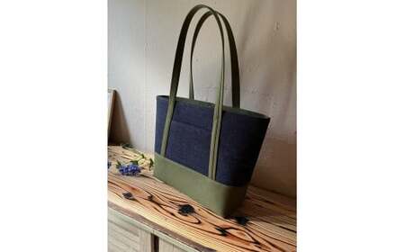 【2026年6月上旬発送開始】【 AKIRA オリジナル】【マツコの知らない世界 で紹介されました！】大きなトートバッグ レディスショルダータイプ 濃紺デニム×カーキ帆布 A4対応 大きい 大容量 軽