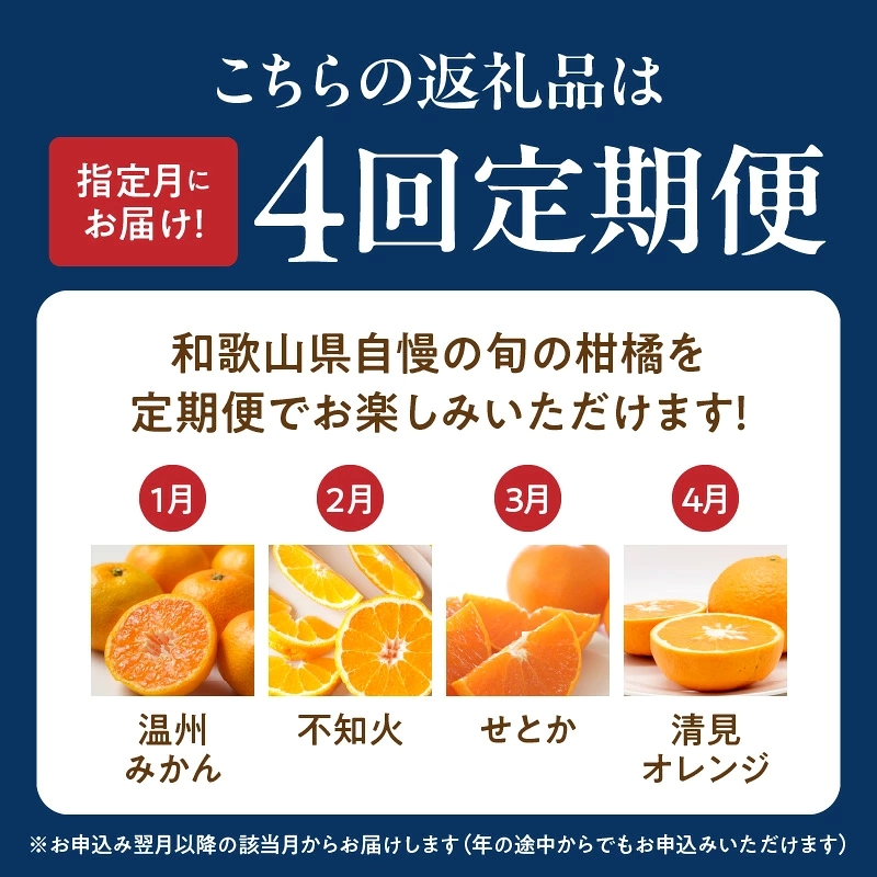 【発送月固定定期便】紀州和歌山産旬のご家庭用柑橘セット(みかん・不知火・せとか・清見)全4回 _G70-T01