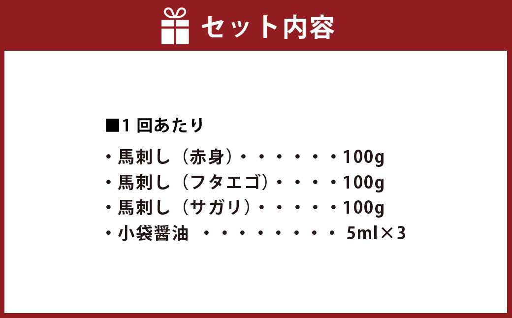 【2ヶ月定期便】3種の馬刺し 300g ×2回 合計600g 【赤身・フタエゴ・サガリ】