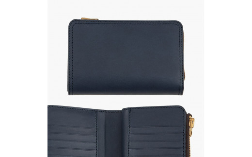 Wステッチ ショート財布 ネイビー色 TSURANE 敬老の日 [0379]