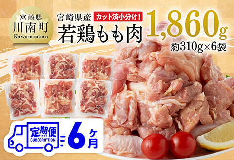 【6ヶ月定期便】【小分け】宮崎県産若鶏もも肉1.86kg（310g×6袋）　鶏肉[C06910t6]