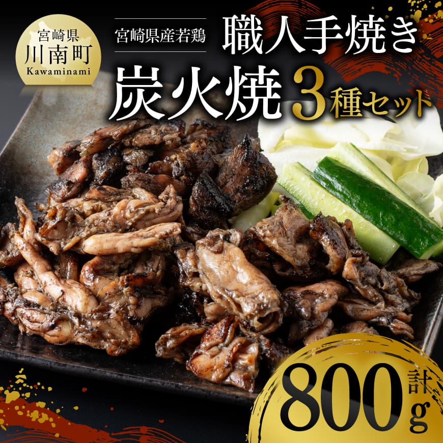 宮崎県産若鶏　職人手焼き炭火焼　計800g　鶏肉 若鶏 炭火焼[D07811]