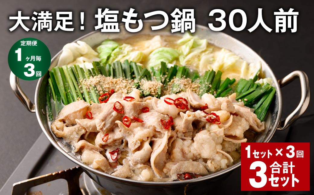 
            【1ヶ月毎3回定期便】大満足！塩もつ鍋 30人前 計3セット（1セット✕3回） モツ鍋 もつ鍋 セット
          