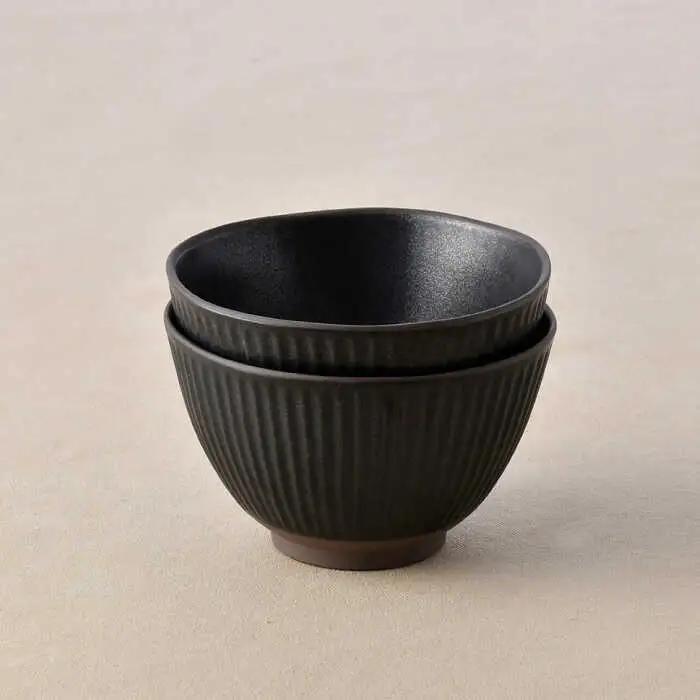 【波佐見焼】しのぎ 丼ぶり ブラック 2個セット【トーエー】[QC73]