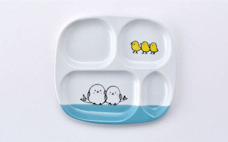 【波佐見焼】子ども食器セット シマエナガ プレート・ミニマグカップ・茶椀 ブルー【大新窯】[DC190]