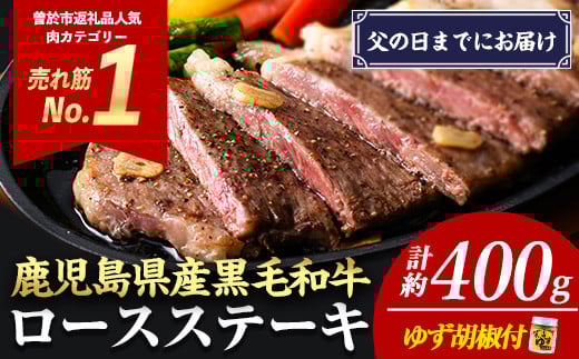 ＜父の日までにお届け！＞＜2枚・計約400g＞4等級以上！鹿児島県産黒毛和牛ロースステーキ2枚セット 黒毛和牛 ステーキ 冷凍【ナンチク】B1-01-F